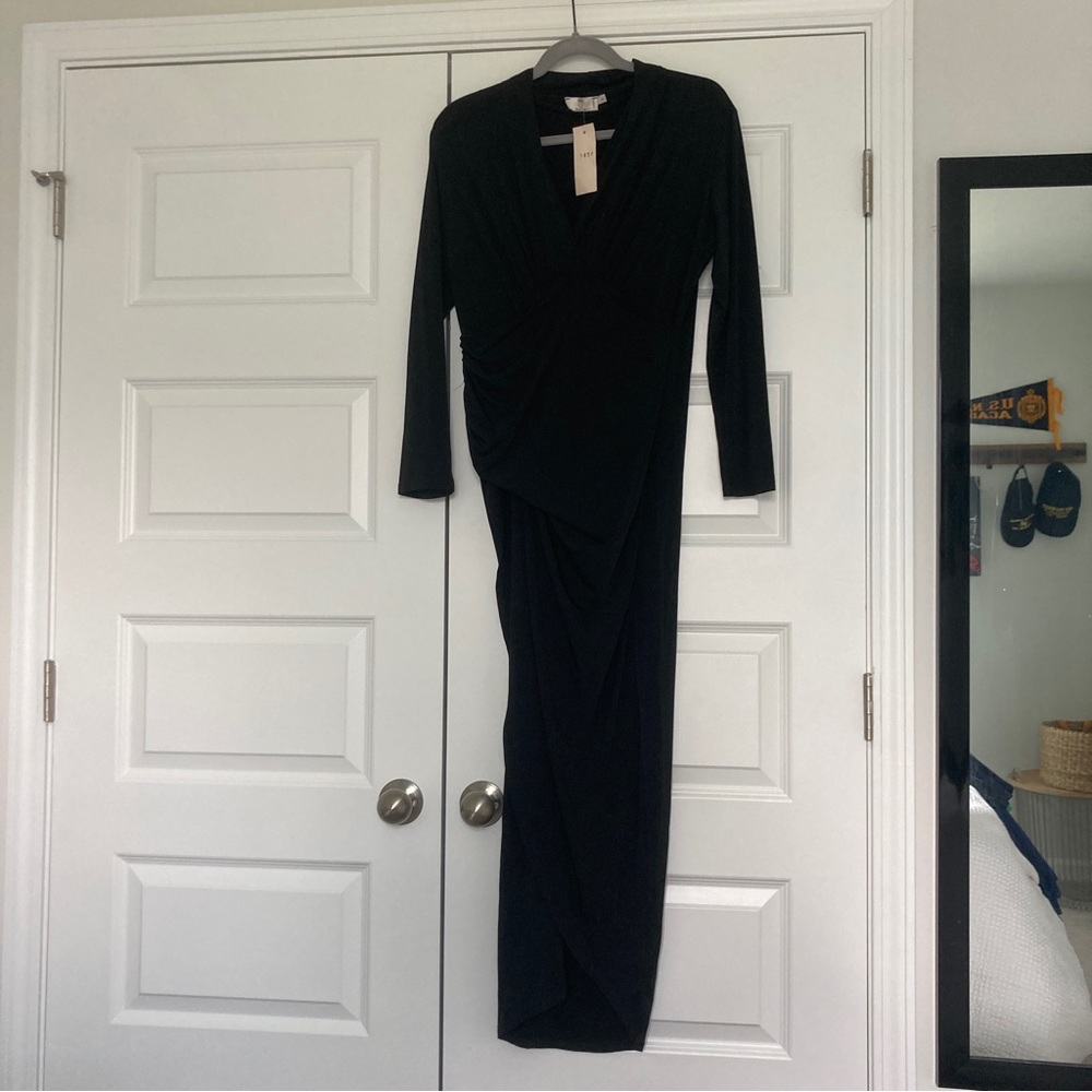 Black long sleeve maternity dress with slit